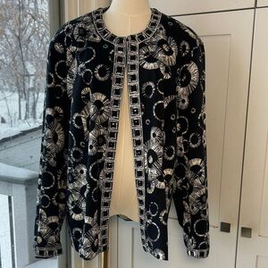 Trenz Woman By Theresa Renz  Black-White -Yellow Lined Beaded Studs Jacket 2X